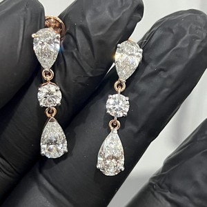 Vintage IGI Certified 5 Ct Lab Grown White Diamond Filled Pear Cut 14K <b>Gold</b> Plated <b>Dangle</b> <b>Earrings</b> for Women - Product Image 1