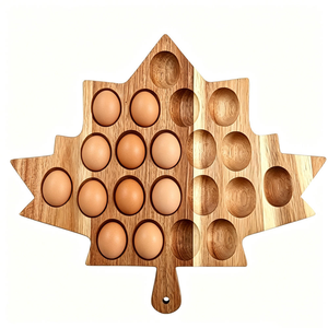 Porta Huevos de Madera Natural con Forma de Hoja de Arce, Organizador de Mesa con 24 Orificios, Plato para Huevos Rellenos, con Proveedor Mayorista - Product Image 1