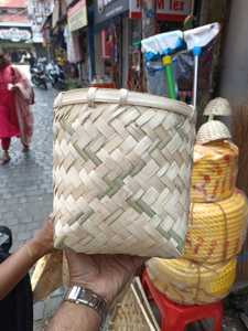 Handmade Bamboo Storage <b>Basket</b> Unique Round Top <b>Square</b> Base Woven Bamboo Organizer Rustic Home Decor Fruit Flower Display - Product Image 1