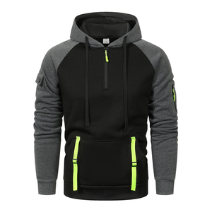Mens Autumn Quarter <b>Zip</b> <b>Hoodie</b> Color Block Raglan Pullover Sweatshirt Breathable <b>Pocket</b> Polyester Custom Streetwear Manufacturer - Product Image 1
