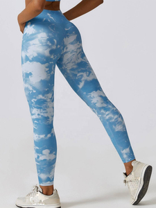 Women's Active Wear <b>Blue</b> Cloud Print Yoga Set High Waist Leggings <b>Crop</b> <b>Top</b> 2 Piece Workout Outfit Sweat Wicking Full Length - Product Image 6