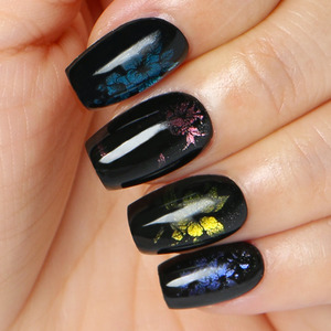 Ongles artificiels à presser personnalisés, courts, carrés, pailletés, style amande française, avec colle, aspect naturel, en ABS, marque privée - Product Image 1
