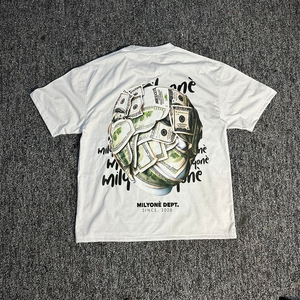 Camiseta de algodón de manga corta para hombre, color blanco, corte holgado, cuello redondo, estilo urbano, estampado digital, logotipo frontal, 250 g/m² - Product Image 2