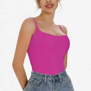 Women Thin <b>Strap</b> Sleeveless <b>Tank</b> <b>Tops</b> Built-in Pads All-in-One Slimming Breathable Casual Spandex/Cotton Summer Wear Custom - Product Image 1
