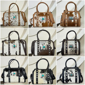 March Expo Premium <b>Tooled</b> Cowhide Leather Mini Duffel Speedy Bags New Compact Size Studs & Concho Crossbody Travel Purse Handbag - Product Image 5