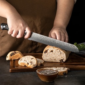 Custom Handmade Eco-Friendly Dishwasher Safe Ambidextrous <b>Bread</b> <b>Knife</b> Damascus Steel Resin Handle 9 in Modern - Product Image 5