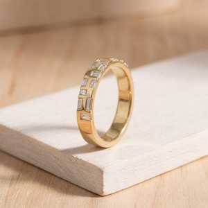 เครื่องประดับอัญมณีชั้นดี ทองคำแท้ 10K 14K 18K สี E เพชรทรงบาแกตต์ เพชรแล็บ แหวนแต่งงานแบบซ้อนได้ 0.65 กะรัต แหวนแต่งงานคลาสสิก ของขวัญ - Product Image 4
