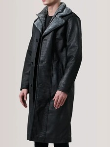 <b>Mens</b> Distressed Black <b>Shearling</b> Leather Coat - Product Image 5