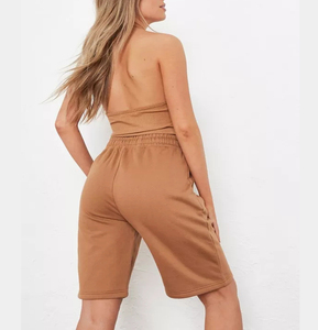 Shorts de algodón y spandex transpirables de color sólido para mujer, con cintura elástica y bolsillos laterales, ropa informal de verano - Product Image 1