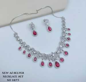 Conjunto de collar de lujo chapado en plata con diamantes americanos, elegante piedra de circonita cúbica rosa en forma de lágrima, joyería nupcial para mujer de alta calidad. - Product Image 3