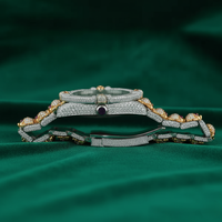 Jam Tangan Quartz Perak Dua Warna Dengan Tali Berhias Batu, Dial Bulat, Tampilan Tanggal, Jam Tangan Stainless Steel