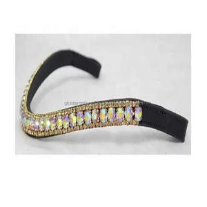 Holesale-banda para cejas de caballo de cuero hecho a mano, con 3 filas de zafiro y cristales transparentes mega Bling - Product Image 4