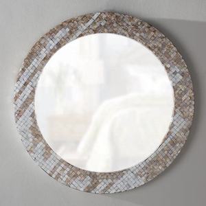 Décoration murale en mosaïque de coquillages artisanale, fabrication directe en gros, miroir rond en nacre de luxe pour intérieur - Product Image 3