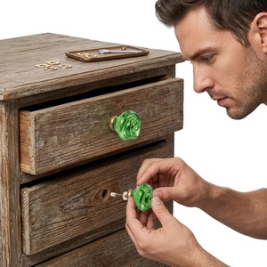 Emerald Green <b>Ceramic</b> Rose Industrial Design Cabinet <b>Knob</b> and Furniture Handle for Kitchen Bedroom Drawer Pulls - Product Image 3
