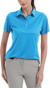 Polo de Manga Corta Azul Claro para Mujer, Tejido de Poliéster, Casual, Transpirable, Largo Regular, Color Sólido, OEM ODM, Superventas - Product Image 2