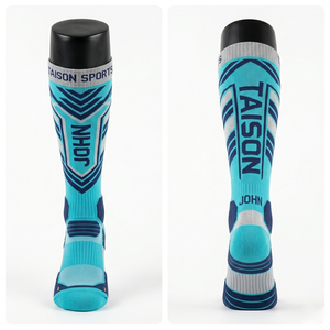 Chaussettes de Floorball pour Hommes en Tissu Polyester Spandex de Haute Qualité, Vert Néon et Noir, avec Panneaux de Soutien et Logo Tricoté Personnalisé - Product Image 4