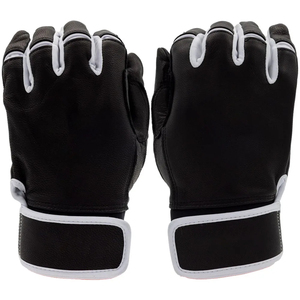Pro Black White Baseball Batting Gloves | Genuine Cowskin Leather Heavy Hitter Protective Custom Team Batting Gloves - Product Image 2