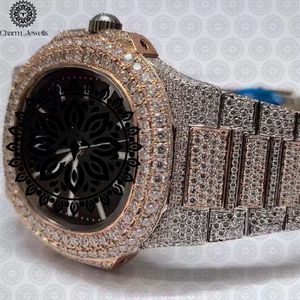 Montre de luxe Charm_Jewells en acier inoxydable sertie de diamants, boîtier polygonal de 42 mm, cristal saphir, quartz analogique pour homme - Product Image 5