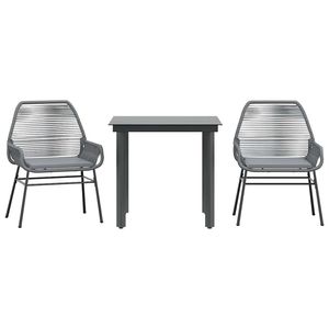 Juego de comedor de patio de ratán polivinílico gris de 3 piezas con cojines, muebles de vidrio duraderos para uso en exteriores - Product Image 2