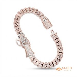จี้รูปนักบุญชุบทองคำสีกุหลาบประดับโมอิสซาไนต์ พร้อมสร้อยข้อมือแบบ Cuban Link สุดหรู สไตล์ฮิปฮอป เครื่องประดับแฟชั่นสำหรับงานปาร์ตี้ ของขวัญพรีเมียม - Product Image 1