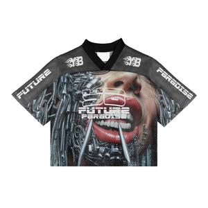 T-shirt unisexe à col en V surdimensionné de haute qualité, manches courtes, streetwear, jersey en maille, longueur normale, 100% coton pour homme TANAZAINRA - Product Image 5