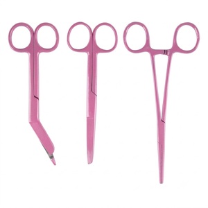 Ensemble de 3 instruments médicaux en acier inoxydable rose pour infirmières : Ciseaux à pansements Kocher et Ciseaux chirurgicaux - Product Image 3