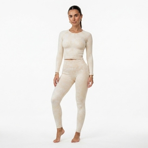 Conjunto de Leggings y Top Corto de Manga Larga con Efecto Ácido para Mujer, Cintura Alta, para Gimnasio, Yoga, Ejercicio, Ropa Deportiva - Product Image 5