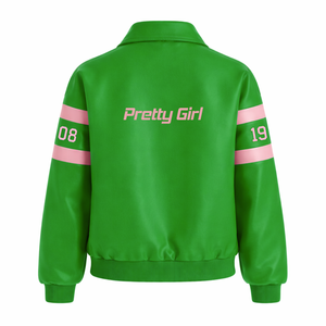 Alpha | Kapa | Alpha Sorority PU Leather Racing <b>Jacket</b> Moto Racer Leather Outerwear Women's Color-Block Hi-Speed Racing <b>Jacket</b> - Product Image 3