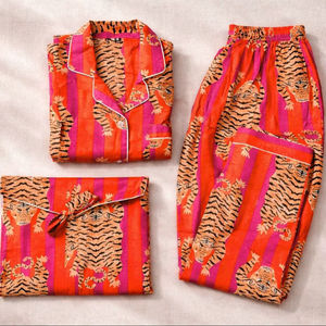 Ensemble de vêtements de détente pour femmes, à rayures verticales florales, printemps-été, col rond, manches longues, en coton, élégant, séchage rapide, longueur intégrale - Product Image 1