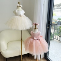 Robe de princesse pour filles 77, corsage en satin, encolure perlée, jupe en tulle, grand nœud, robe de demoiselle d'honneur, fabricant OEM, vente en gros