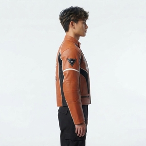 Sportswear Men Orange Brown Leather <b>Racing</b> <b>Jacket</b> Vector 21 Graphic Moto Biker Track Coat Custom Darkry Outerwear Factory - Product Image 3