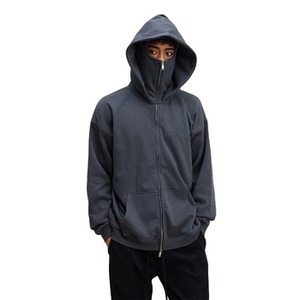 Ensemble de sweat à capuche zippé unisexe surdimensionné en molleton épais 100 % coton, avec logo personnalisé, style vintage délavé et vieilli, effet délavé à l'acide - Product Image 5