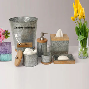 Ensemble de salle de bain élégant en marbre gris, cinq pièces, au design accrocheur, au prix impressionnant - Product Image 2