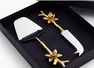 Gold Flower Handle <b>Cheese</b> <b>Knife</b> <b>Set</b> In Stainless Steel Head Elegant Durable Design Perfect For Tabletop Home And Kitchen Use - Product Image 4