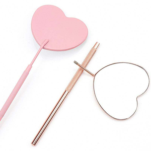 Wholesale Stainless Steel Round Wall Mounted Gold-Plated Lash Extension Inspection <b>Mirror</b> Large Non-Slip Handle Makeup Salon - Product Image 2