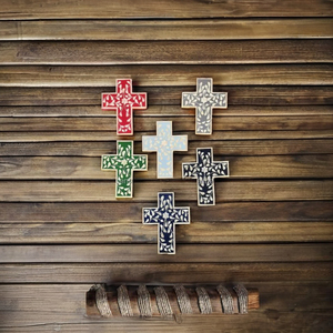 Magnifique croix murale religieuse en os incrusté, motif floral bleu XL, pour Noël et le Nouvel An, à suspendre au mur. - Product Image 4