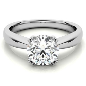 Bague de fiançailles solitaire en moissanite VVS1 taille ronde, or blanc massif 18 carats, double griffe, pour elle - Product Image 2
