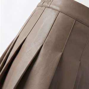 Women's <b>Elastic</b> <b>Waist</b> Pleated PU Leather Mini <b>Skirt</b> Solid A-Line Short <b>Skirt</b> - Product Image 5