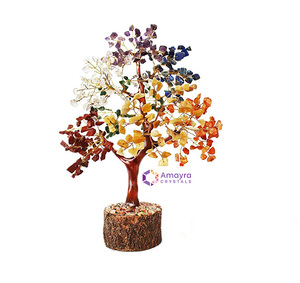 Agate Seven Chakra Gemstone Waterproof 300 Beads Wooden Base Handmade <b>Mascot</b> Theme Tree Decor Flower Pot Natural Gems Wholesale - Product Image 3