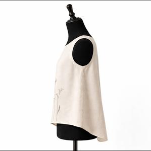 Fabricant OEM ODM, Blouse sans manches pour femme en mélange coton-lin, style vintage, couleur unie, brodée, été, sur mesure - Product Image 3