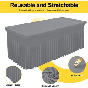 Smiry 6FT Rectangle Waterproof Washable <b>Table</b> <b>Cover</b> Skirt Elastic Fitted Stretch Spandex Disposable Tablecloth - Product Image 1