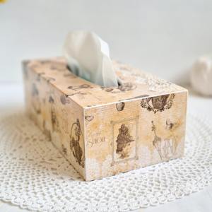 Caja de pañuelos cuadrada pequeña de madera impresa, caja de pañuelos compacta de madera impresa para escritorio y mesita de noche, caja de accesorios al por mayor - Product Image 2