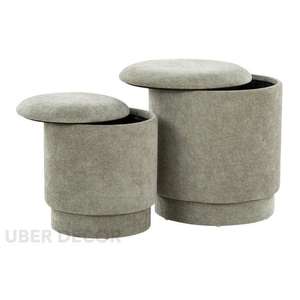 Ensemble de poufs rembourrés en forme de tambour Tranzze tabourets de pouf en tissu texturé pour salon moderne, chambre et espaces de salon - Product Image 2