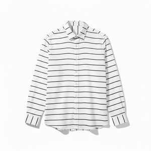 Chemise d'été premium pour homme à manches longues, blanche, avec rayures noires linéaires, 100 % coton, tissu jersey décontracté 100 g, séchage rapide - Product Image 1