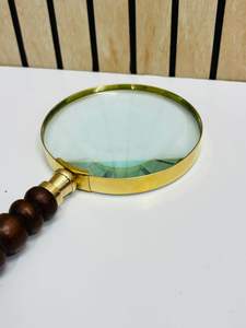 4'' Handheld Magnifying Glass with Beaded Wooden Handle & Brass Frame | Optical Glass <b>Reading</b> and Inspection <b>Magnifier</b> - Product Image 4