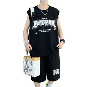 Ensemble 2 pièces été 2024 personnalisé : débardeur sans manches et short 100 % coton délavé effet soleil et usé pour homme - Product Image 6