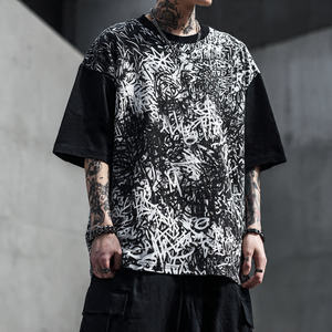 เสื้อยืดพิมพ์ลายซับลิเมชั่นทรงหลวมไหล่ตก ผ้าโพลีเอสเตอร์คอตตอน 100% แฟชั่นผู้ชาย เสื้อยืดโอเวอร์ไซส์ - Product Image 1