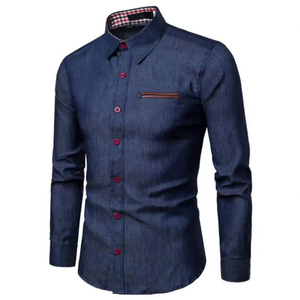 Men's Black Long Sleeve <b>Dress</b> Shirt With Plaid Cuffs And Pocket Detail Smart Casual Turn-down Collar Full Sleeve Cotton shirt - Product Image 3