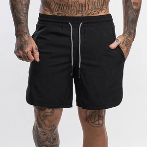 Shorts de bain pour hommes, couleur unie rose, taille mi-haute, cordon de serrage, légers, respirants, séchage rapide, décontractés, en tissu Oxford - Product Image 3