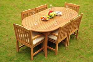 Juego de Comedor de Jardín de Madera Maciza de Teca Reciclada de Diseño Moderno y Duradero para 7 Personas, para Uso en Exteriores en Villas y Apartamentos - Product Image 4